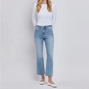 {Lovervet Vervet} "High Rise Kick Flare" Blue Raw Hem Stretch Denim Jeans